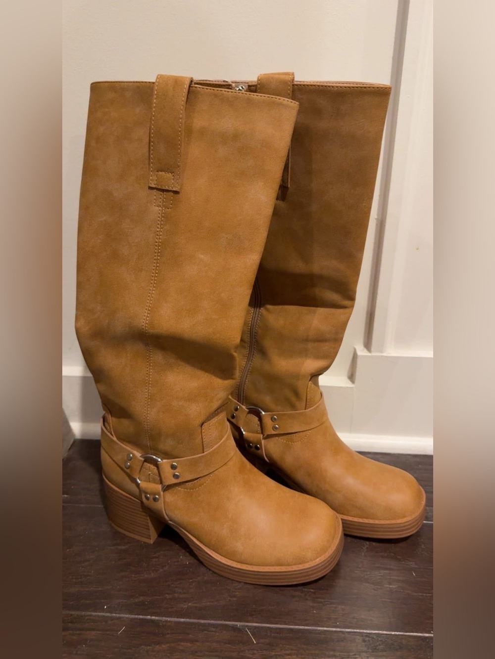 Amazon Women's Knee High Riding Motorcycle Side Zipper Biker Riding Boots